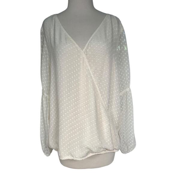 LOFT Outlet Off White Long Sleeve Blouse Body Lined Sheer Sleeve Size Medium - Picture 8 of 13